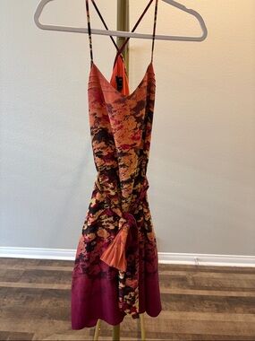 Guess by Marciano Strapless Floral Ombre Slip Dress in Orange & Burgundy